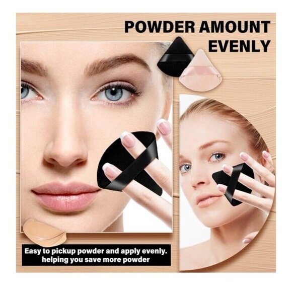 6pc Make Up Powder Puffs Triangular Velvet Puff With Ribbon Holder - Brand New - Picture 5 of 6